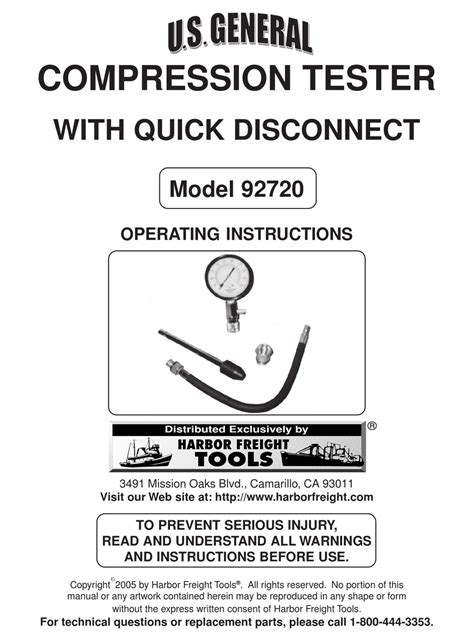 us general compression tester 92720|U.S. General 92720 Operating Instructions Manual.